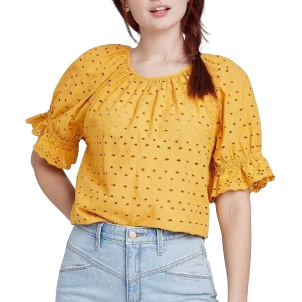 Universal Thread Yellow‎ Ruffled Puff Sleeve Blouse